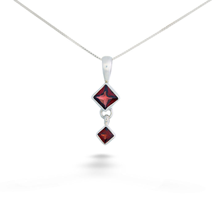 Square Garnet Drop Pendant Necklace by Acleoni
