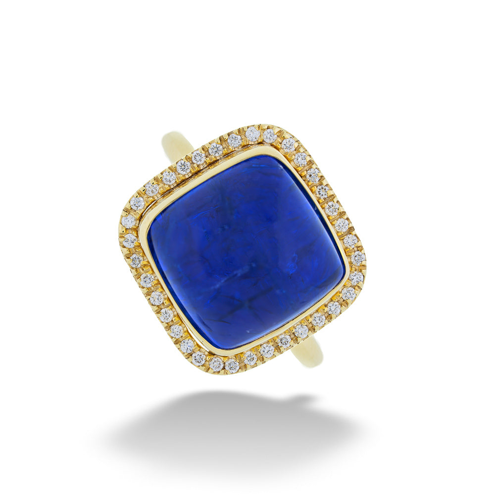 Square Tanzanite and Diamond Halo Ring by Mazza