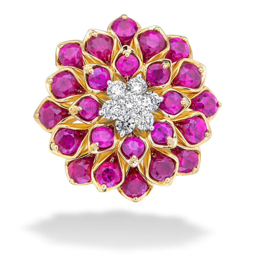 Ruby & Diamond Flower Ring