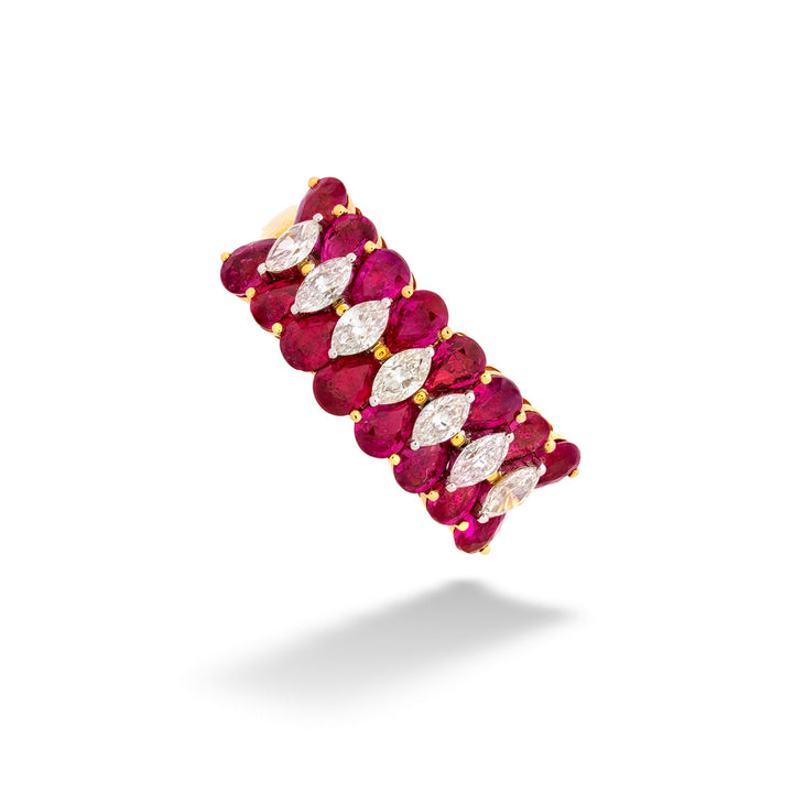 Three Row Ruby and Diamond Ring