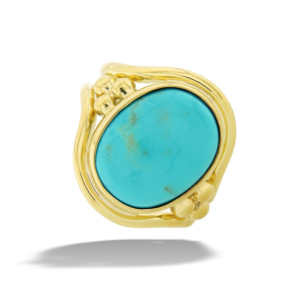 14K Yellow Gold Kingman Turquoise Ring by Mazza