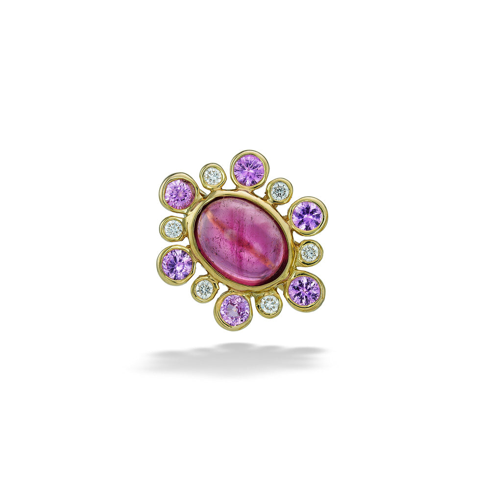 Cabochon Ring with Faceted Pink Tourmaline & Diamond Accents by Mazza