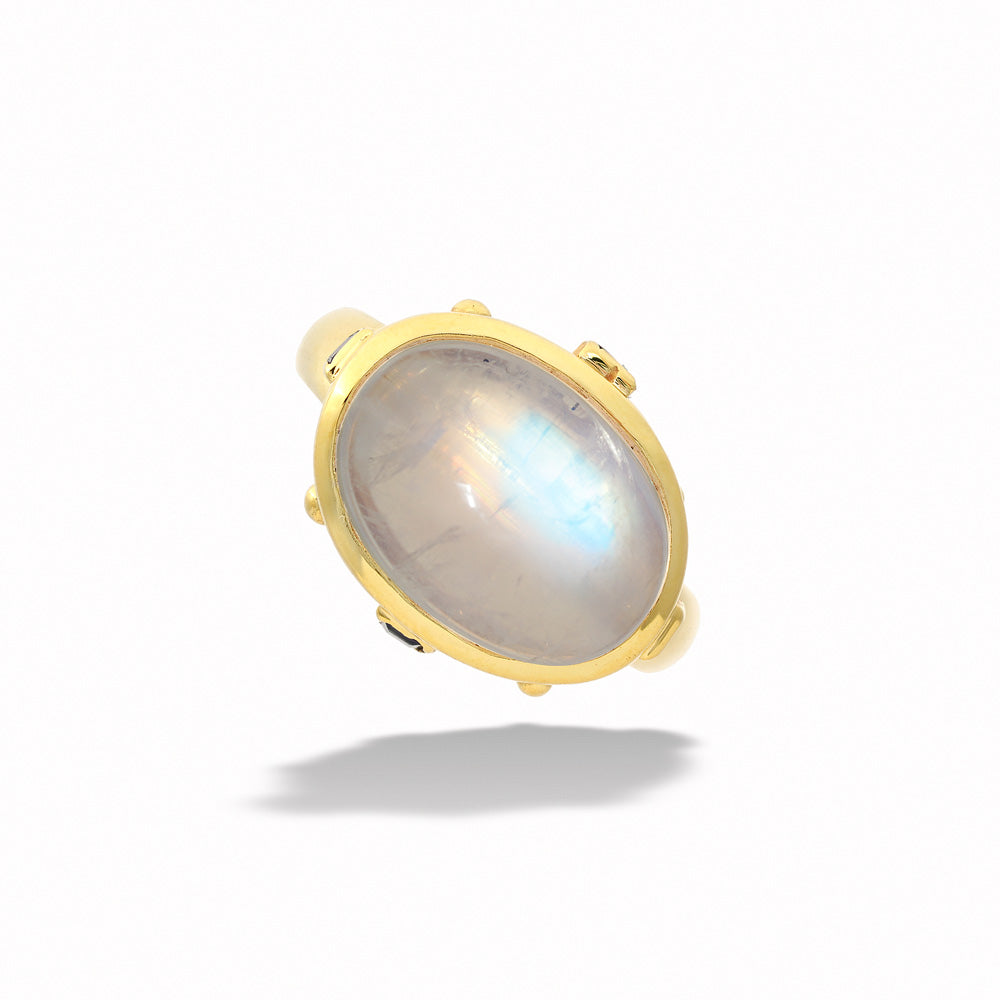 Moonstone Ring with Faceted Blue Sapphires by Mazza