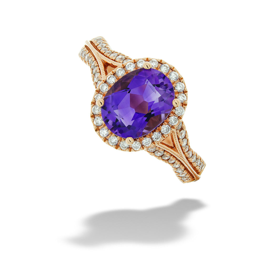 14K Rose Gold Amethyst Halo Ring