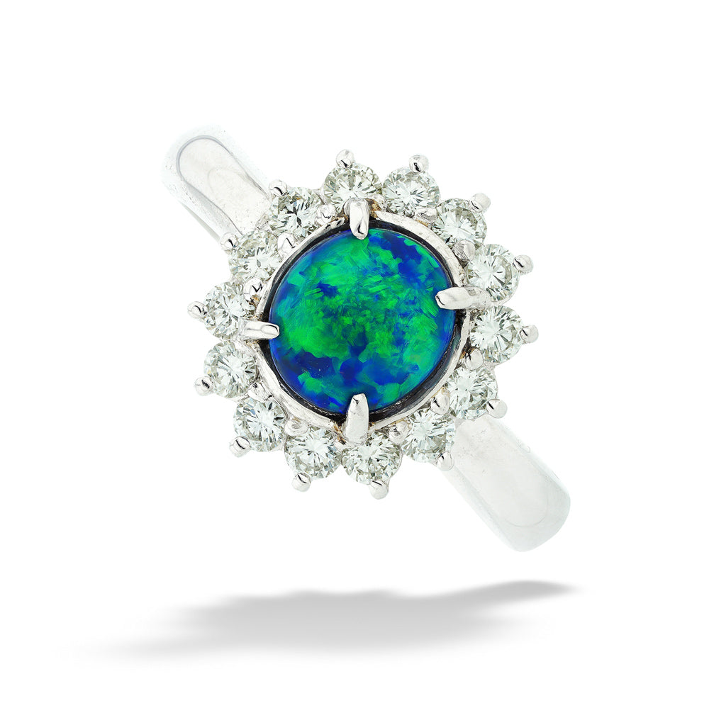 Platinum Australian Opal Halo Ring by Parle