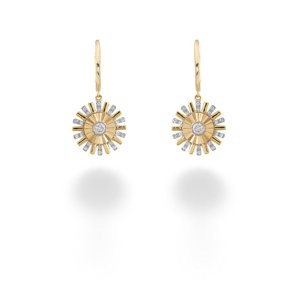 Diamond Fluted Sunburst Drop Earrings by Shy Creation