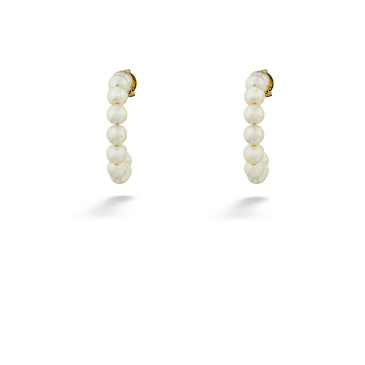 Small Cultured Pearl Hoop Earrings by Shy Creation