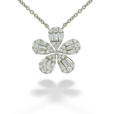 Diamond Baguette Flower Necklace by Shy Creation