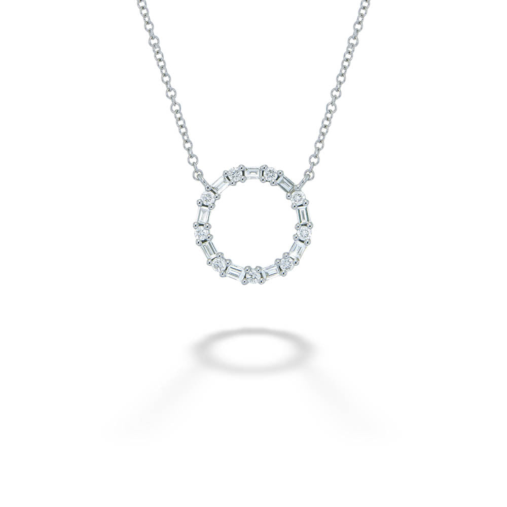 Diamond Baguette Circle Necklace by Shy Creation