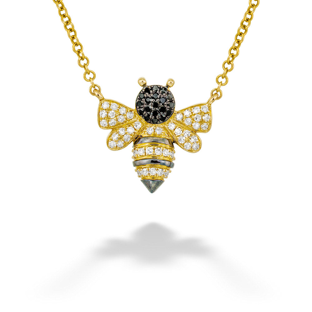Black and White Diamond Bee Necklace by Shy Creation