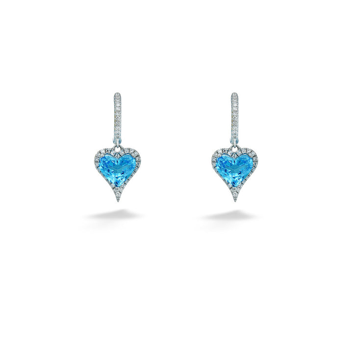 Blue Topaz & Diamond Heart Drop Earrings by Shy Creation