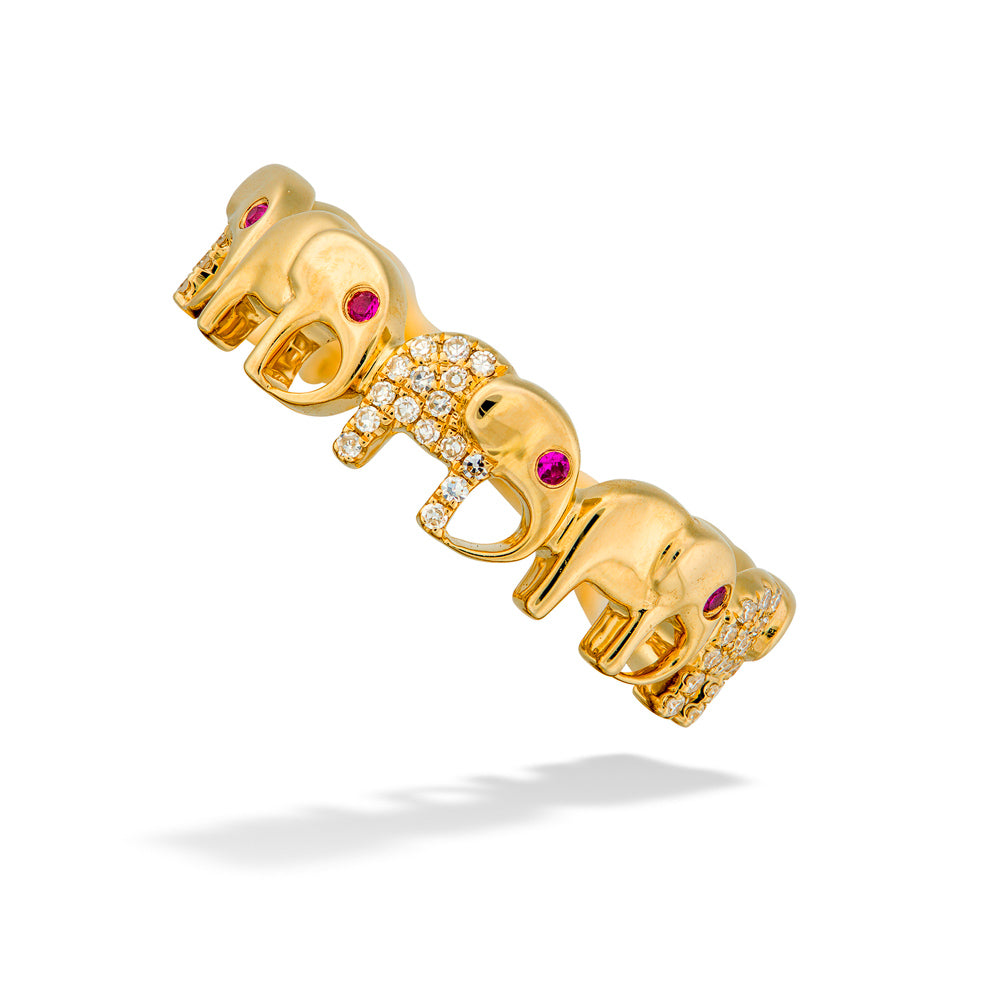 Diamond & Ruby Elephant Ring by Shy Creation