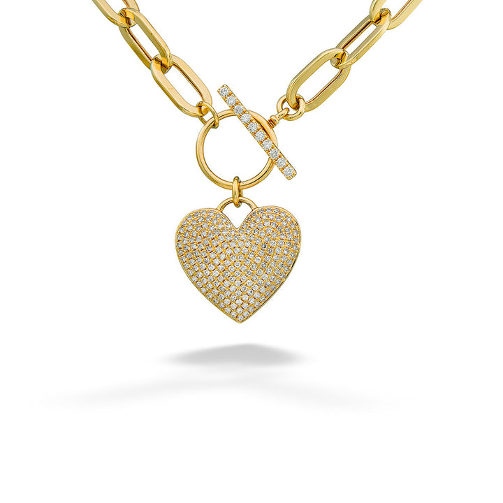 Diamond Pave Heart Paperclip Necklace by Shy Creation