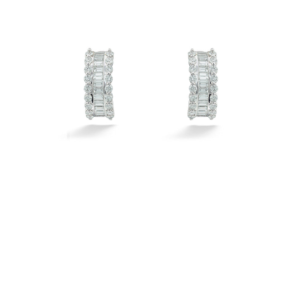 Round & Baguette Diamond Huggie Earrings by Shy Creation