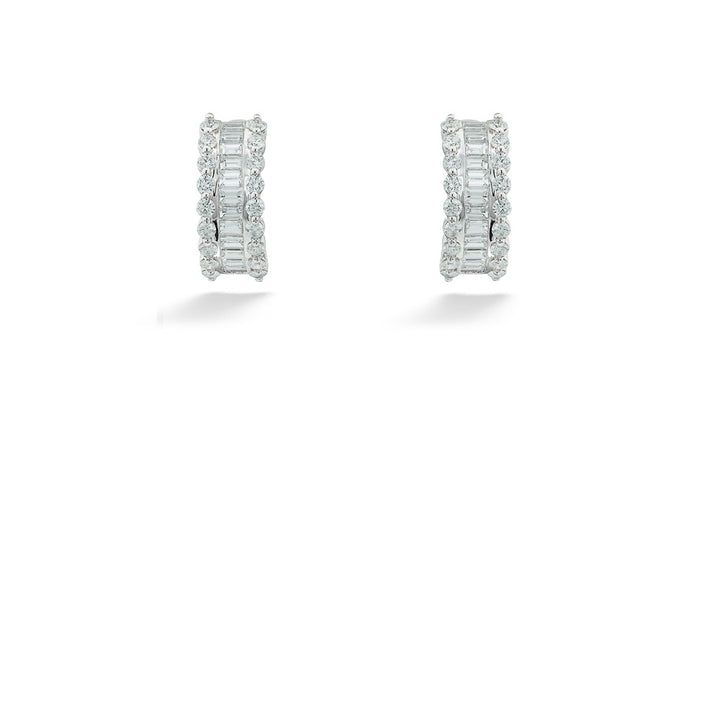 Round & Baguette Diamond Huggie Earrings by Shy Creation