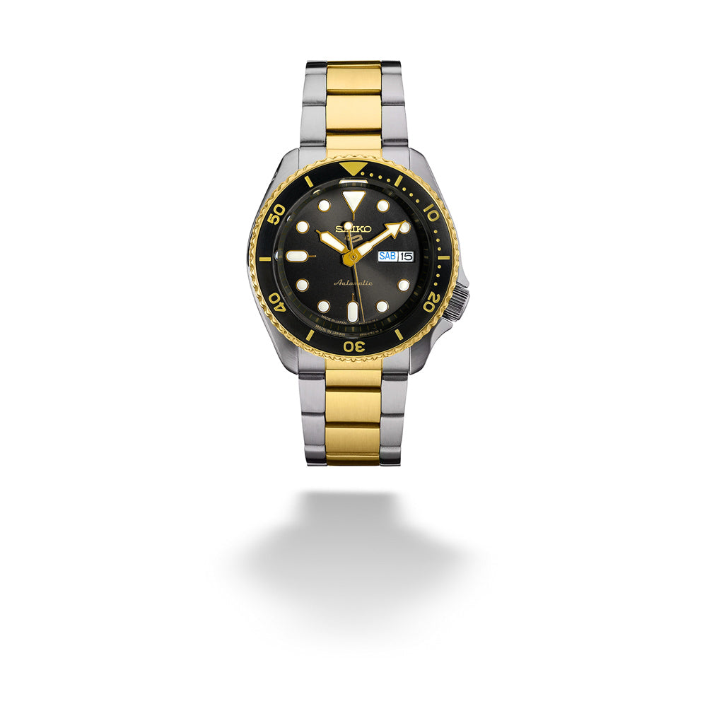 Two-Tone 42.5mm Charcoal Dial 5 Sports Automatic Watch by Seiko