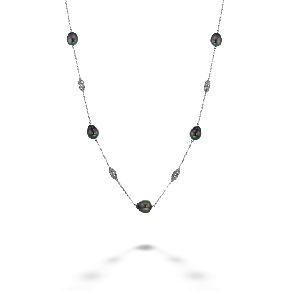 Tahitian Pearl & Diamond Tin Cup Necklace