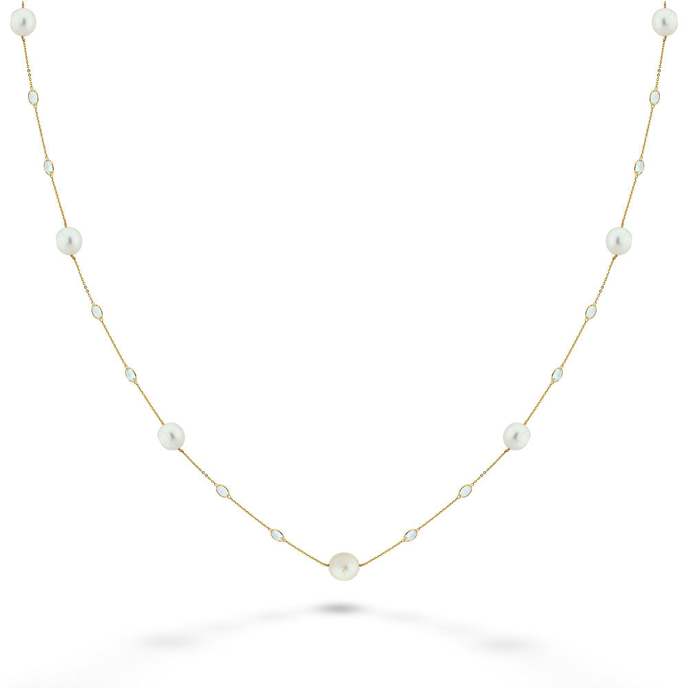 Pearl and White Topaz Necklace - 36"