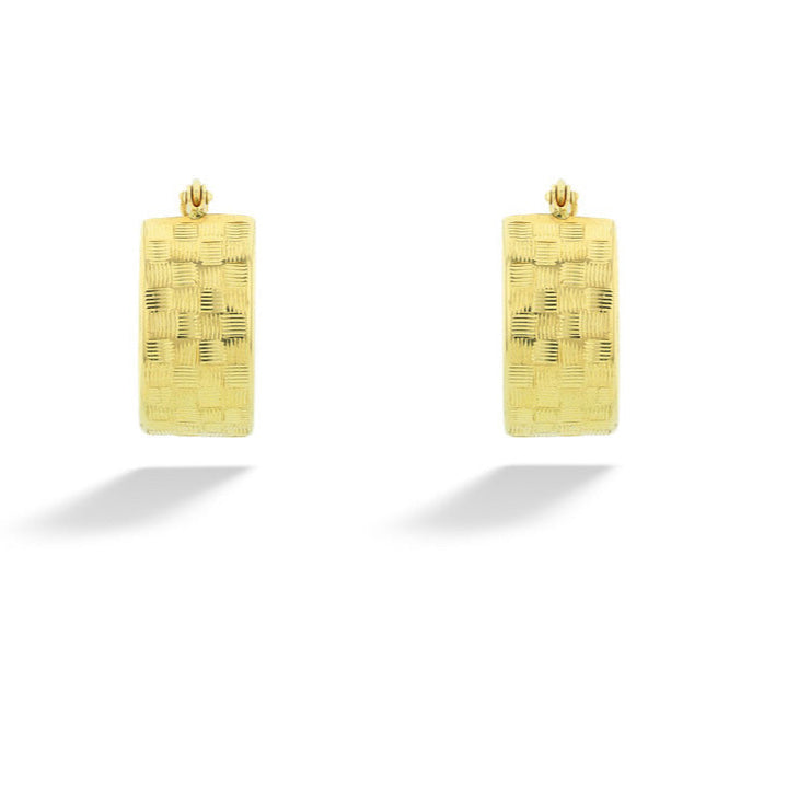 14ky Diamond Cut Basket Weave Pattern Hoop Earrings
