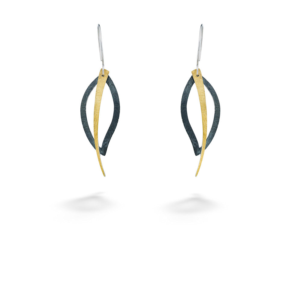 Oxidized Sterling Silver & Gold Open Leaf Earrings by Melanie Considine