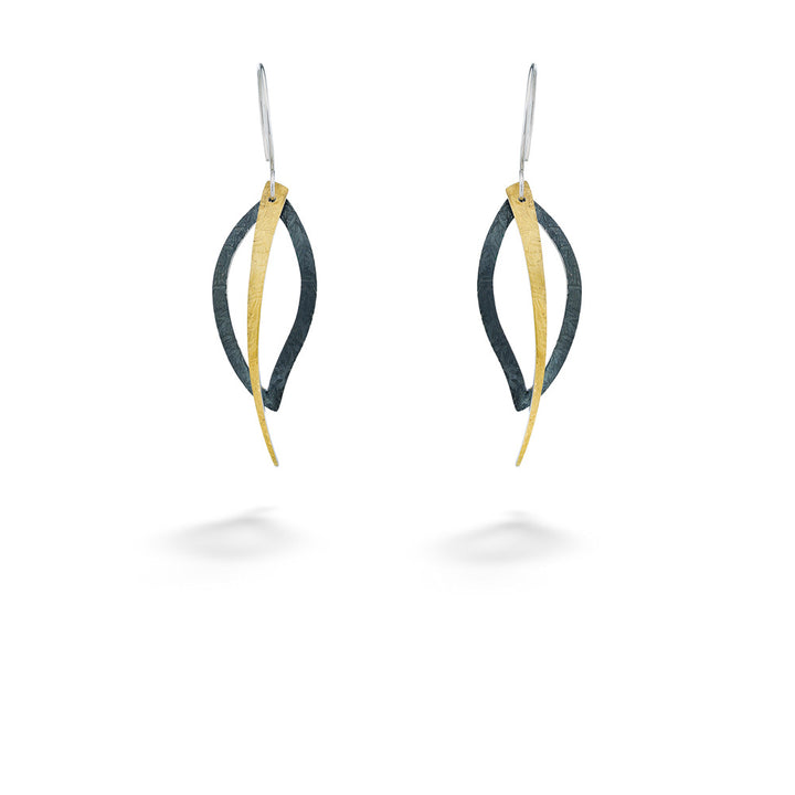Oxidized Sterling Silver & Gold Open Leaf Earrings by Melanie Considine