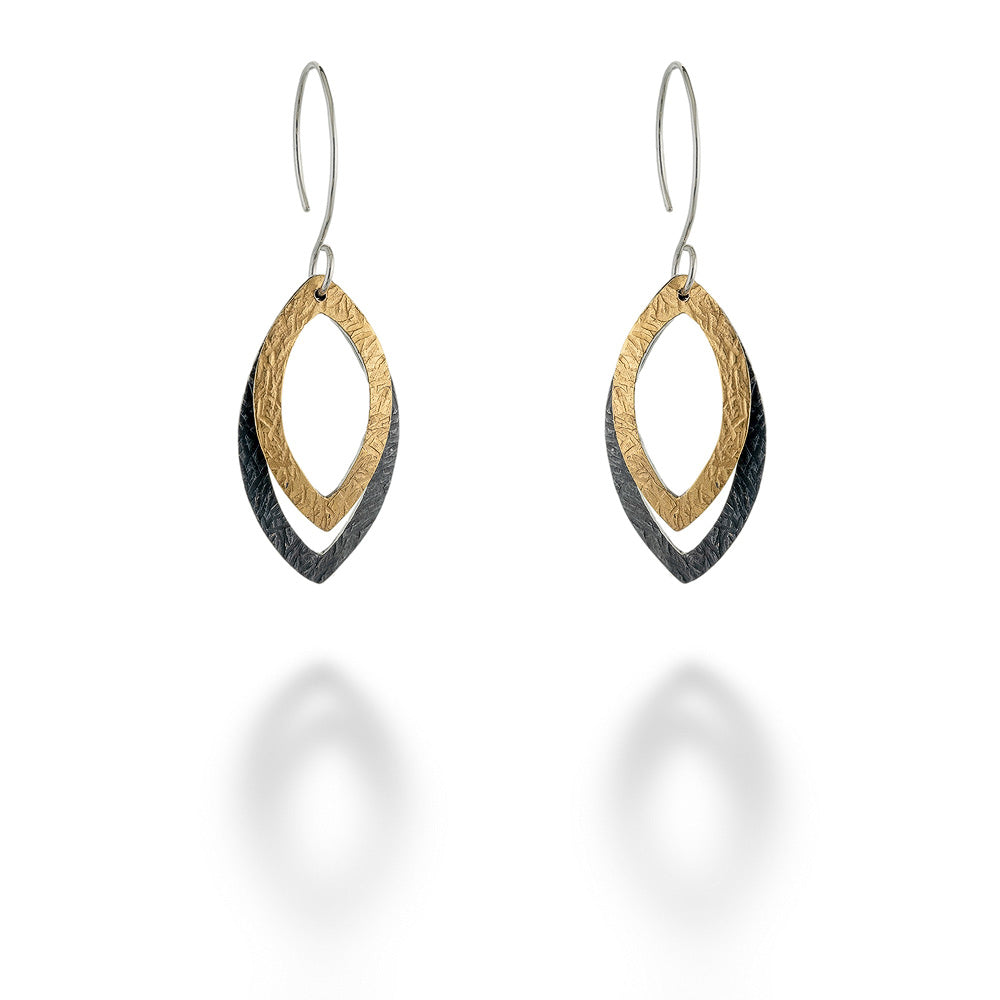 Oxidized Silver & Gold Layered Leaves Earrings by Melanie Considine