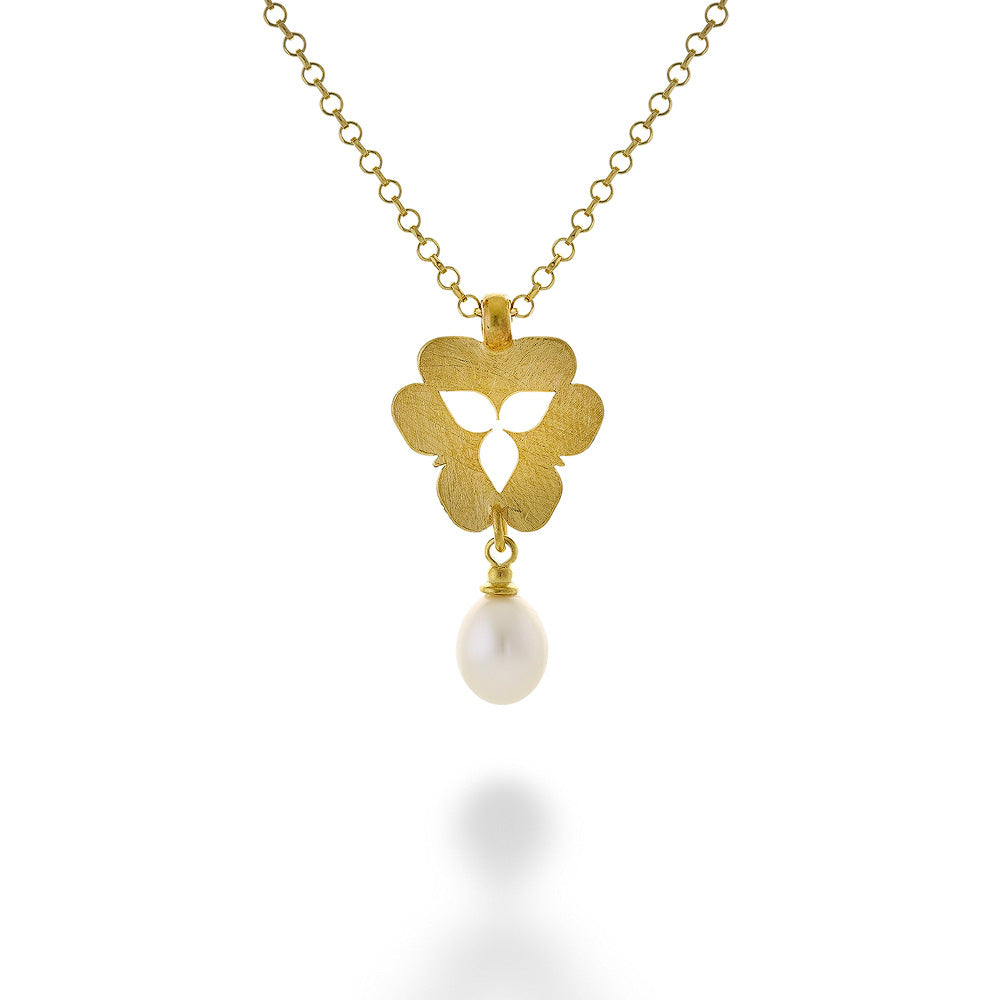 Gold Plated Tulip Pendant with Pearl & Chain by Mysterium