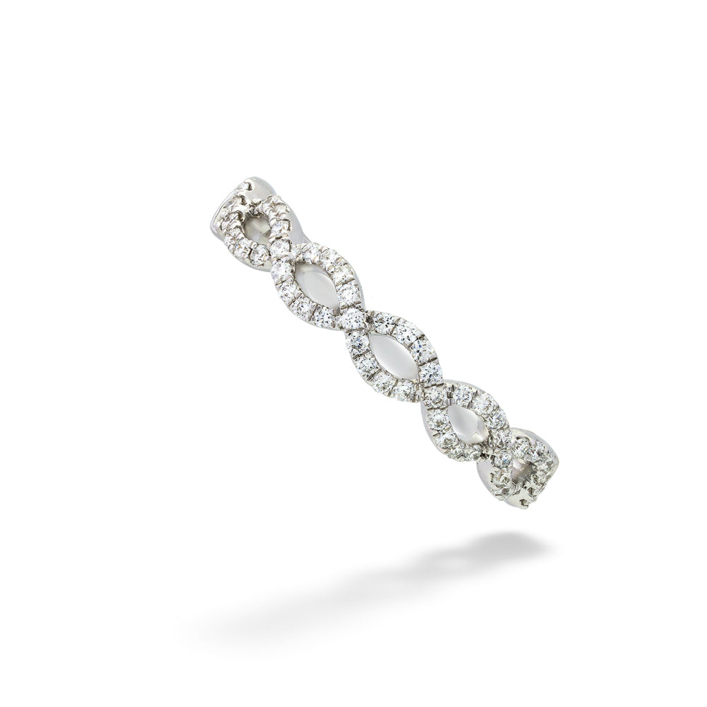 14K White Gold Woven Diamond Wedding Band