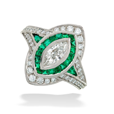 Emerald, Diamond & Melee Diamond Ring