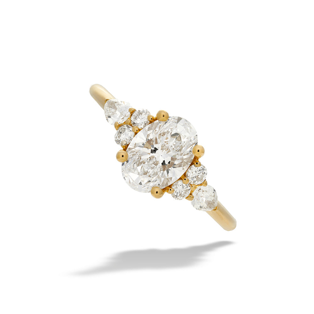  14K Gold Engagement Ring with Diamond Cluster Sides by Valina 