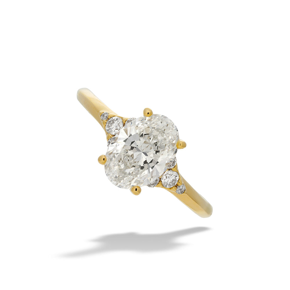 14K Gold Diamond Engagement Ring with Diamond Side Accents by Valina