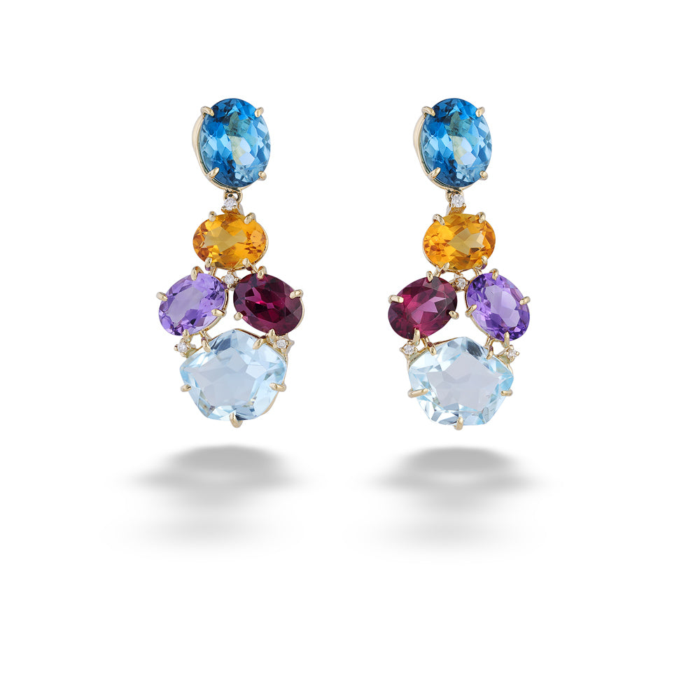  Blue Topaz, Citrine, Garnet, and Amethyst Earrings by Vianna Brasil