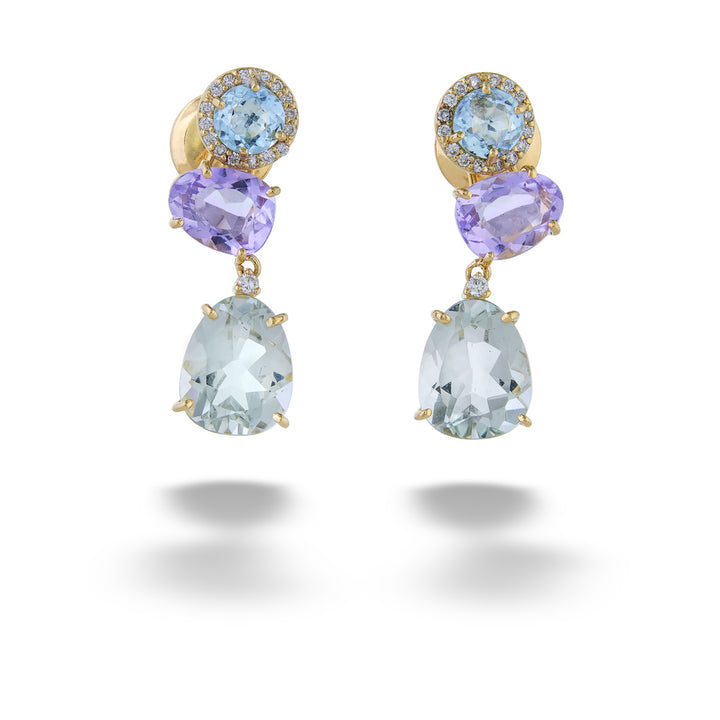 Amethyst, Blue Topaz, and Praziolite Earrings by Vianna Brasil