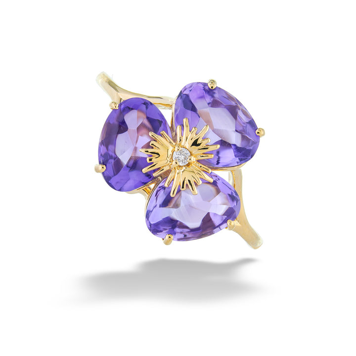 Amethyst and Diamond Flower Ring by Vianna Brasil