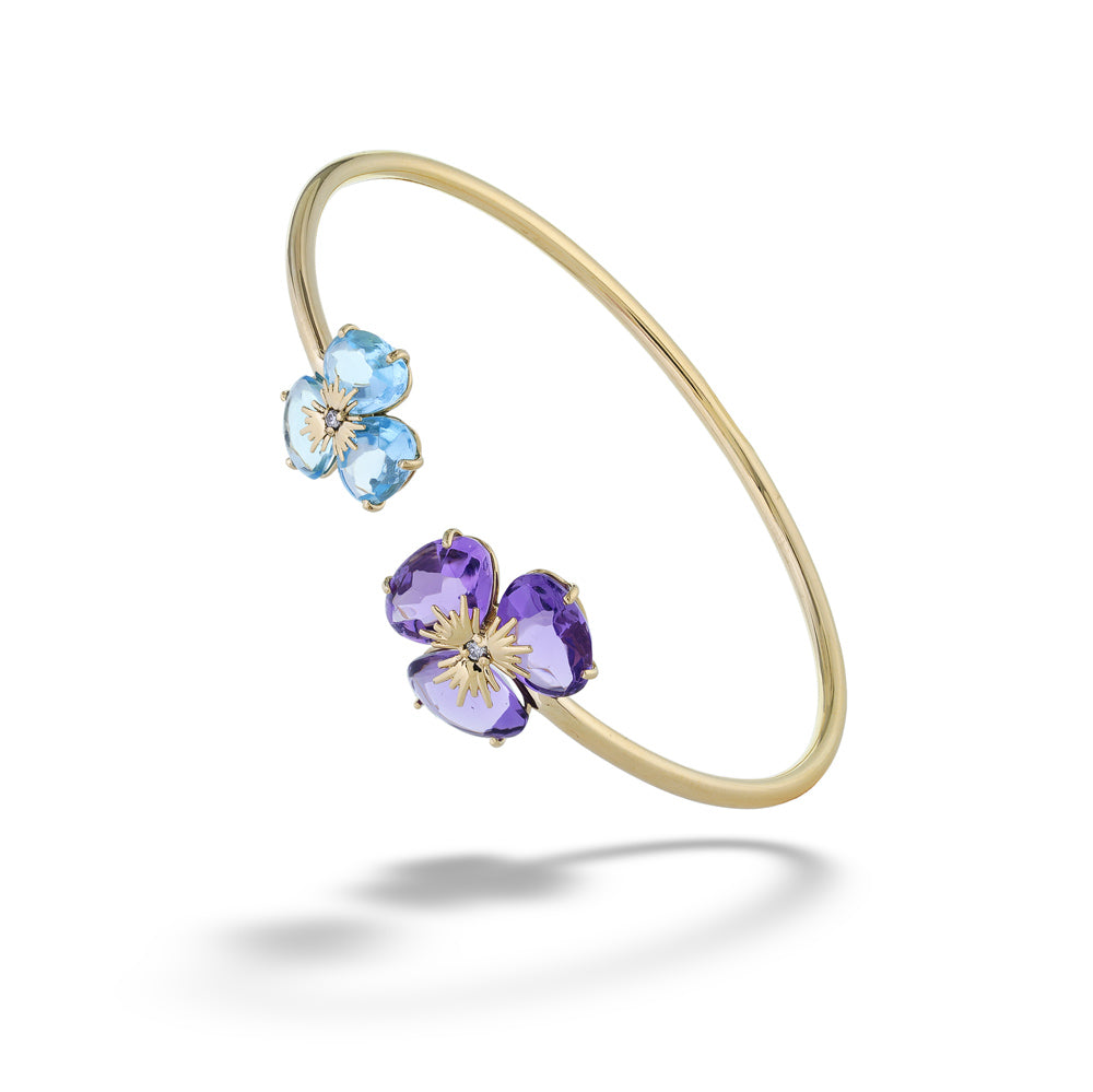 Amethyst and Blue Topaz Flower Cuff by Vianna Brasil