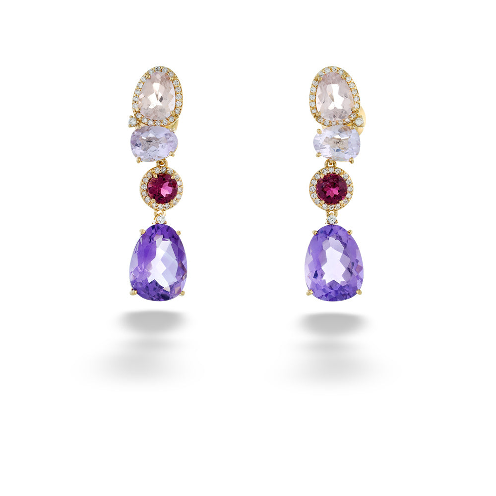Amethyst, Pink Tourmaline, and Rose Quartz Earrings by Vianna Brasil
