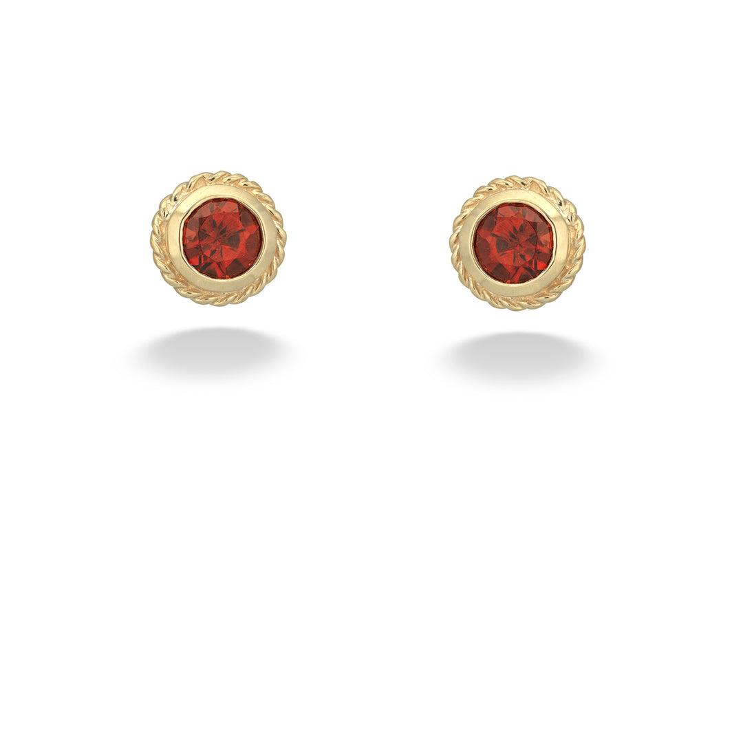 Garnet Studs with Rope Edge Bezel