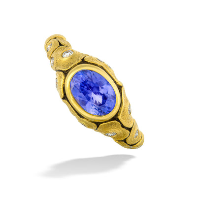 Blue Sapphire Turtle Ring with Diamonds by Alex Sepkus