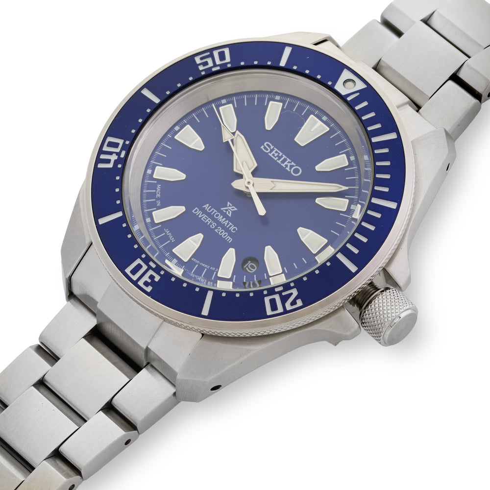 Seiko watch with blue dial and silver metal bracelet on a white background 41.7mm Blue Dial Prospex Diver Automatic Watch by Seiko