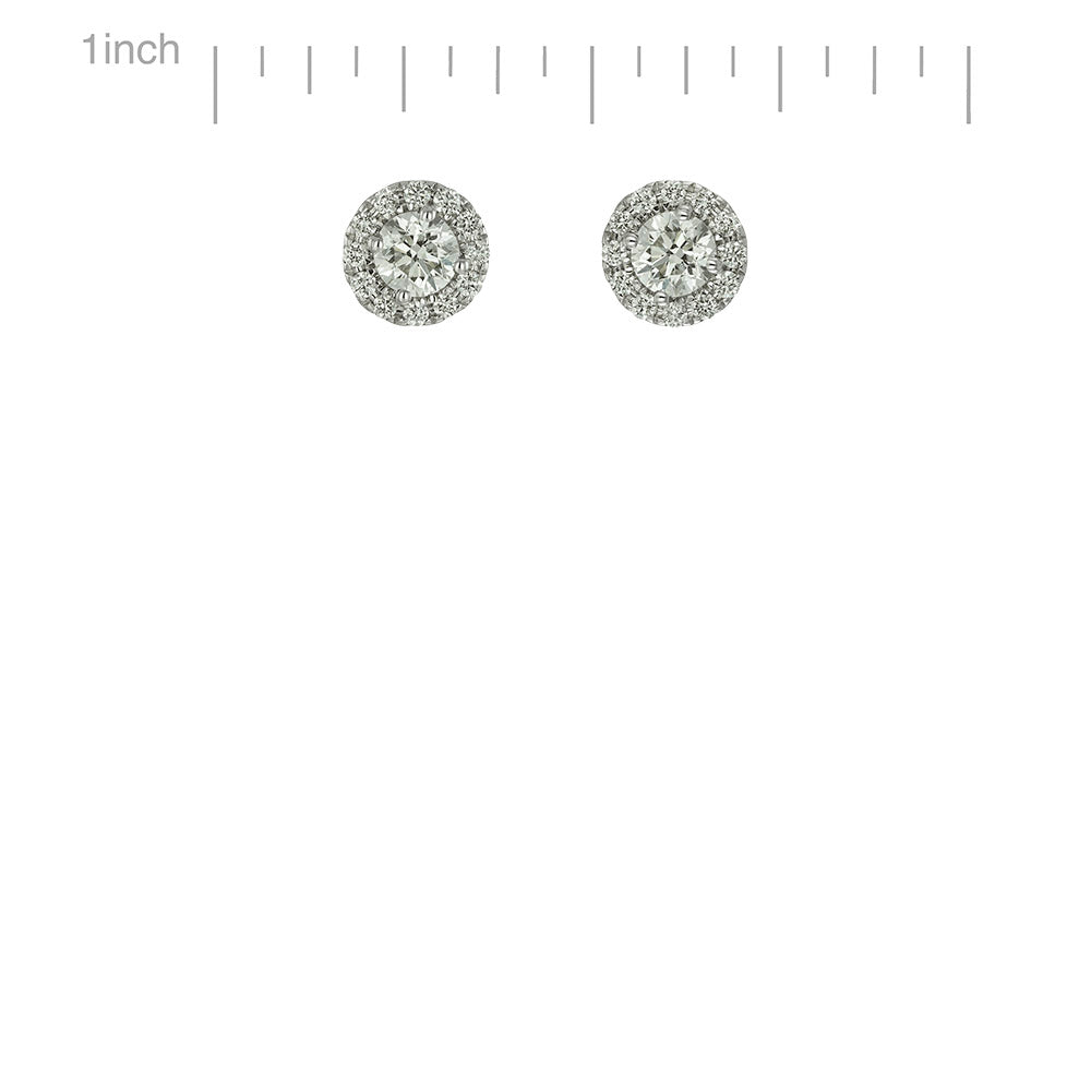 14K White Gold Round Diamond Halo Post Earrings