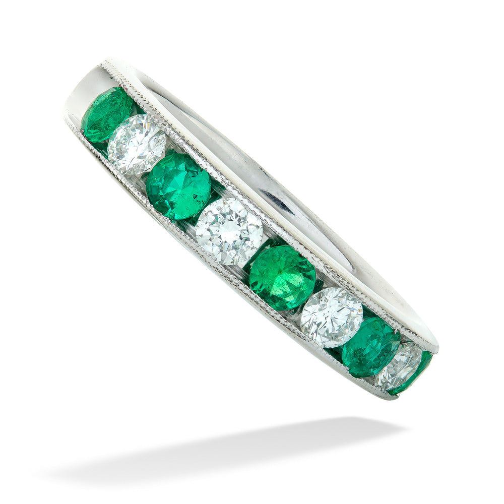 Round Emerald & Diamond Band