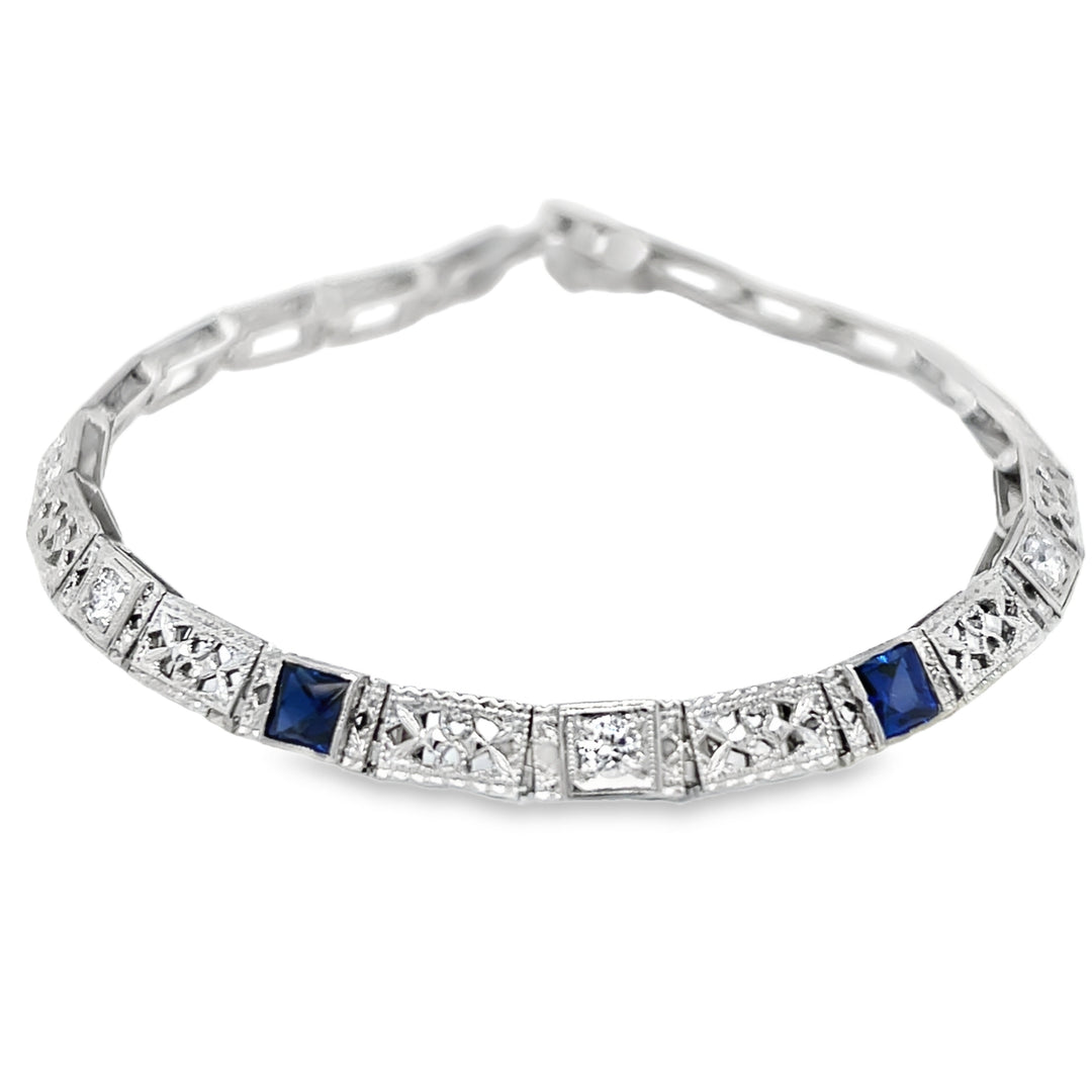 Art Deco Sapphire and Diamond Filigree Bracelet