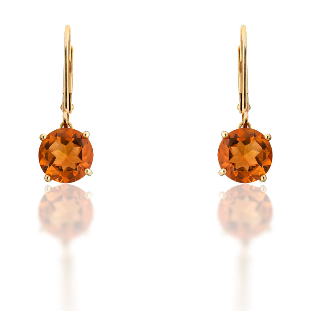 Yellow Gold Round Citrine Dangle Earrings