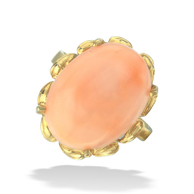 Angel Skin Coral Cabochon Scalloped Frame Ring