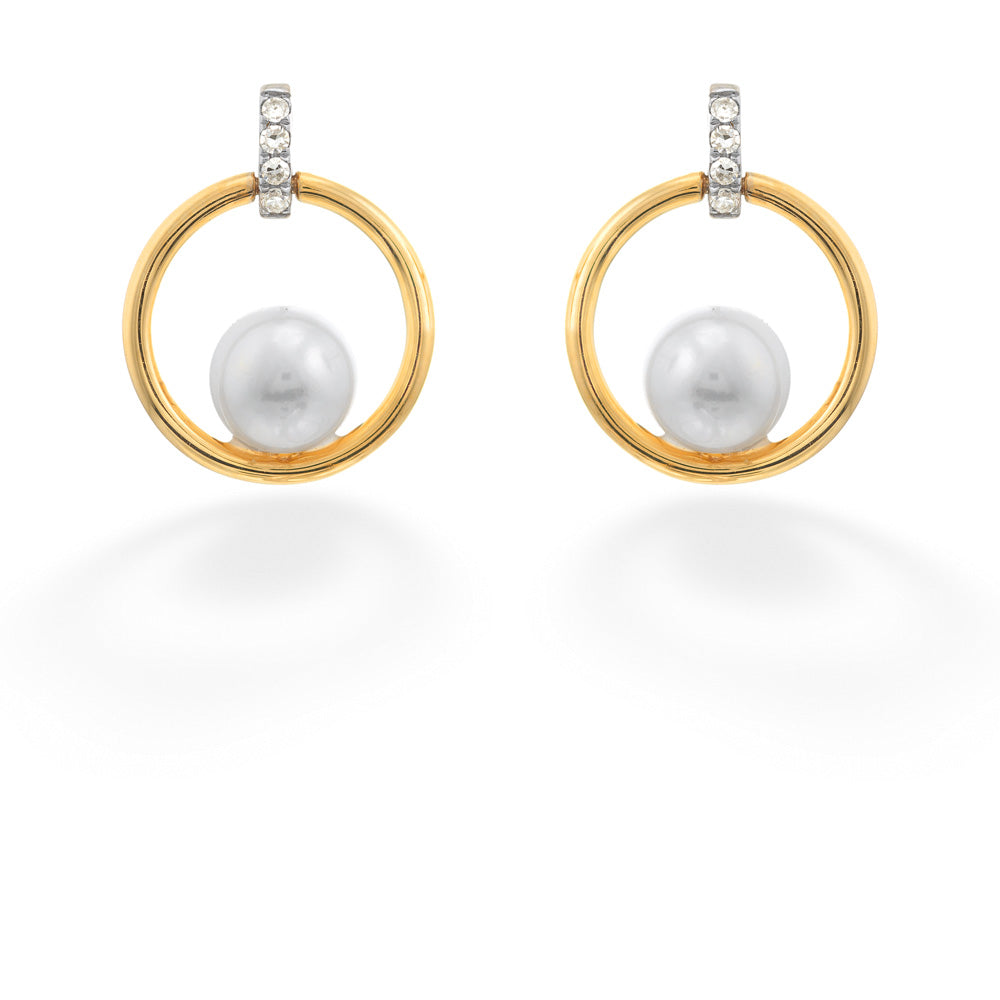 Fresh Water Pearl and Diamond Circle Earrings