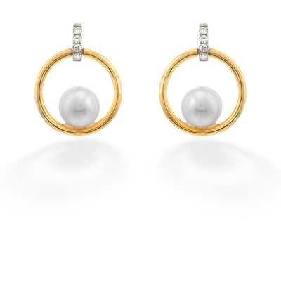 Fresh Water Pearl and Diamond Circle Earrings