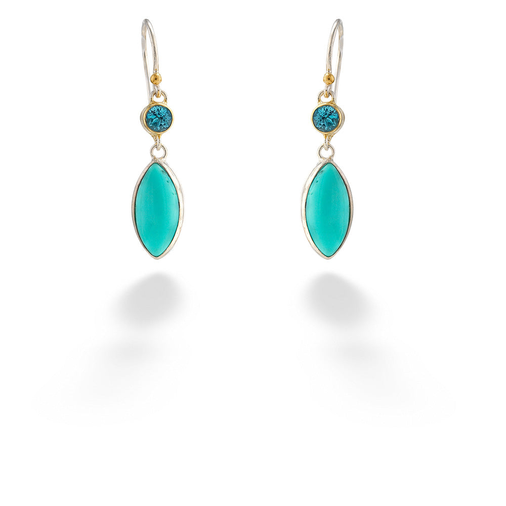 Turquoise and Blue Topaz Dangle Earrings by Michou