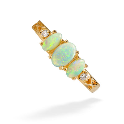 Oval Opal 3-Stone and Diamond Ring