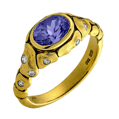 Blue Sapphire Turtle Ring with Diamonds by Alex Sepkus