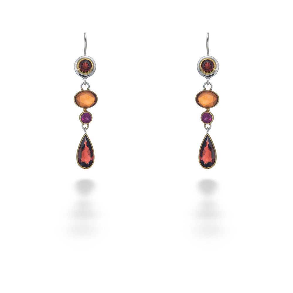 Garnet, MOP Quartz, & Rhodolite Garnet Earrings by Michou